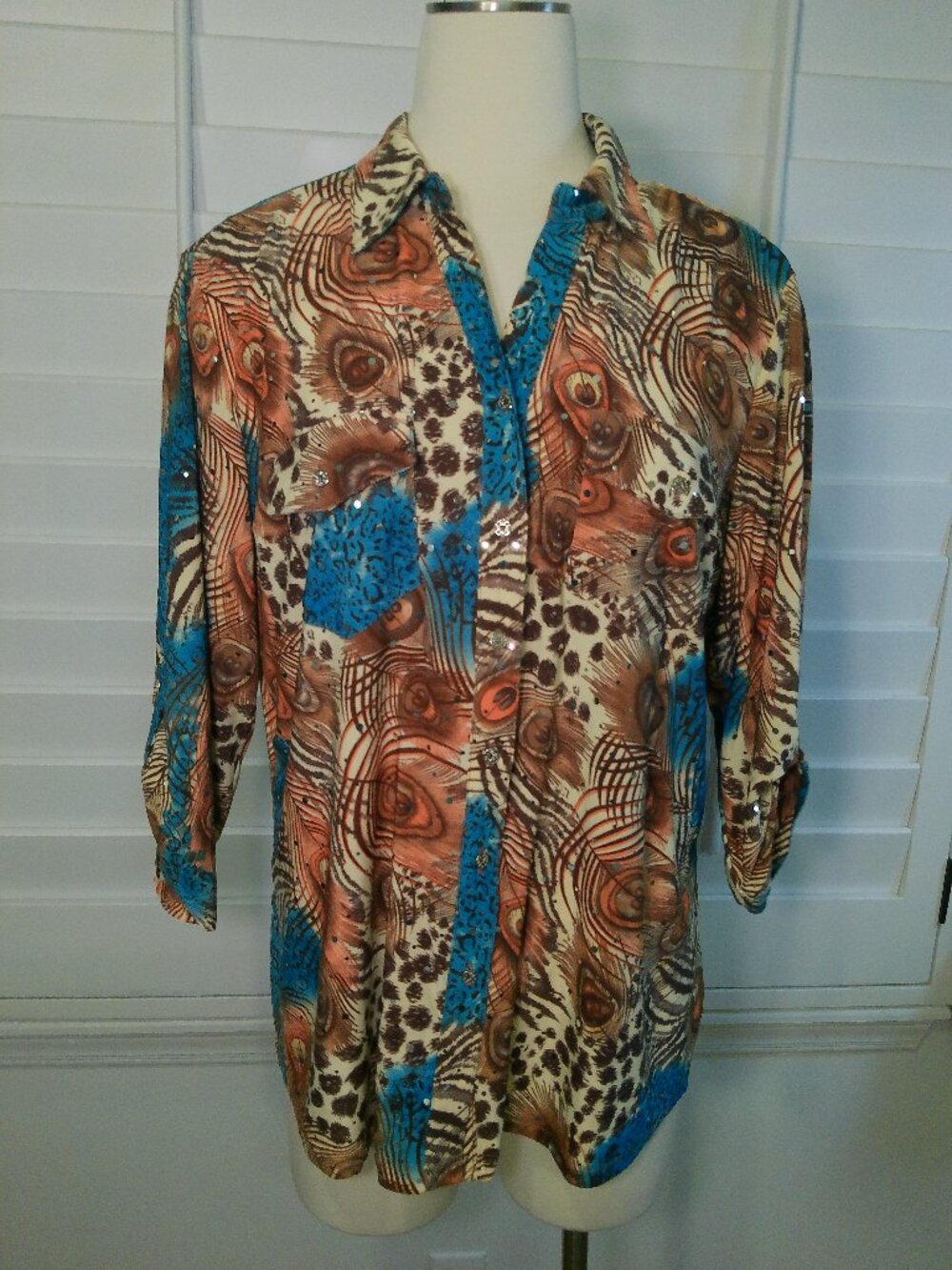 Emily Daniels Button-Up Long Sleeve Blouse Stretch Size XL